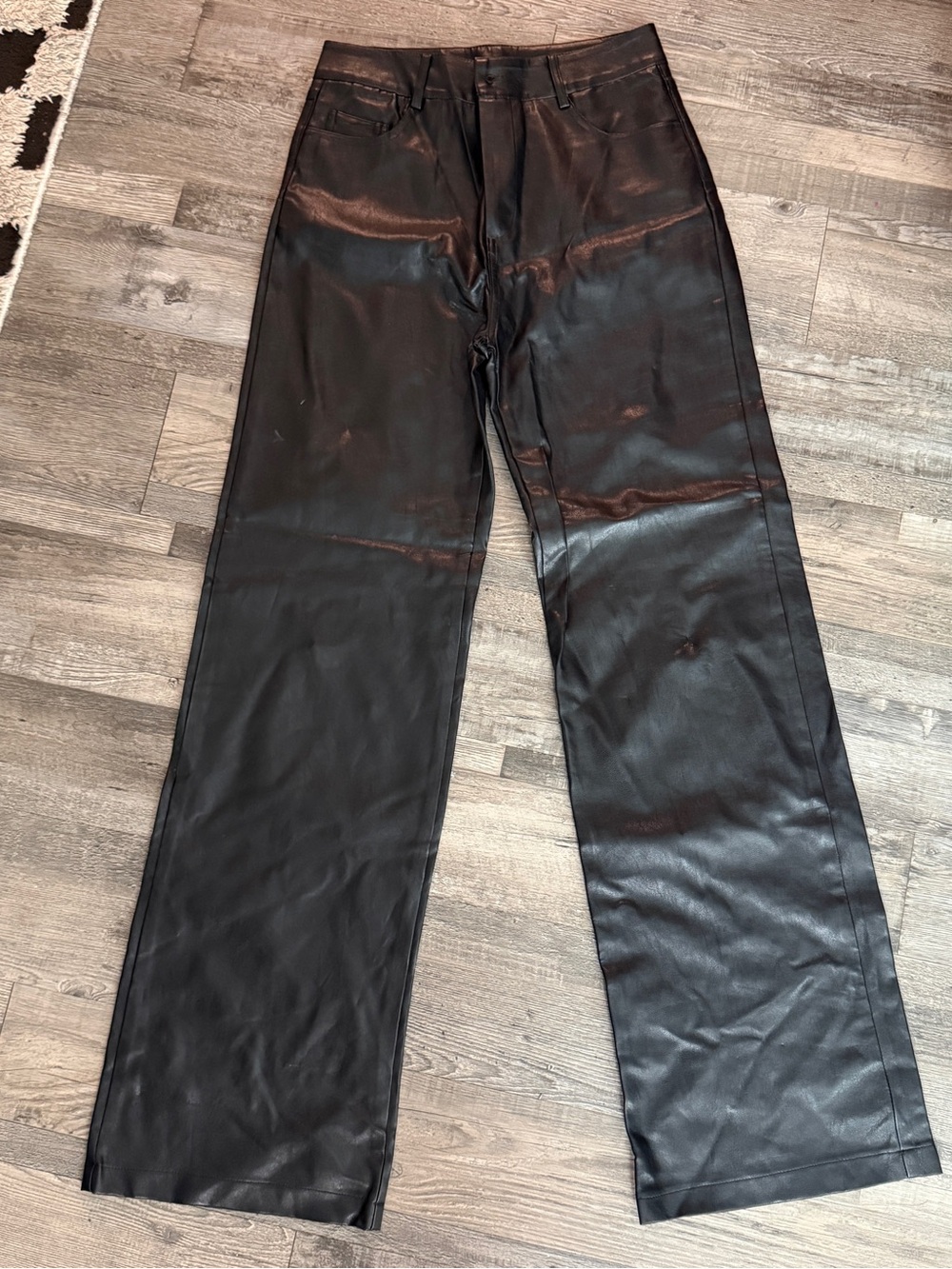 Nasty Gal Women's Black Faux Leather Wide-Leg Pants